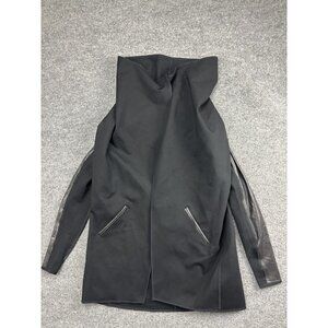 Spanx Draped Front Jacket Womens Extra Small Black Faux Leather Sleeves Longline